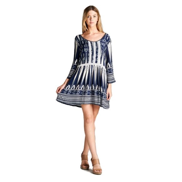 Velzera Tops - VELZERA Geometric Mini Dress, Blue